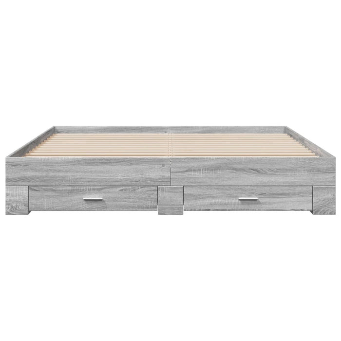 Cadru de pat cu sertare gri sonoma 200x200 cm lemn prelucrat - WALTI WALTI