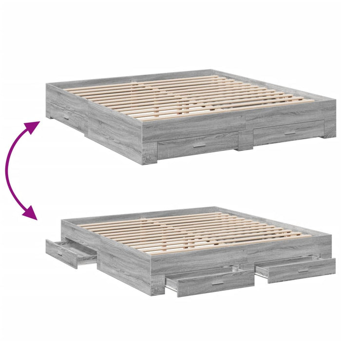 Cadru de pat cu sertare gri sonoma 200x200 cm lemn prelucrat - WALTI WALTI