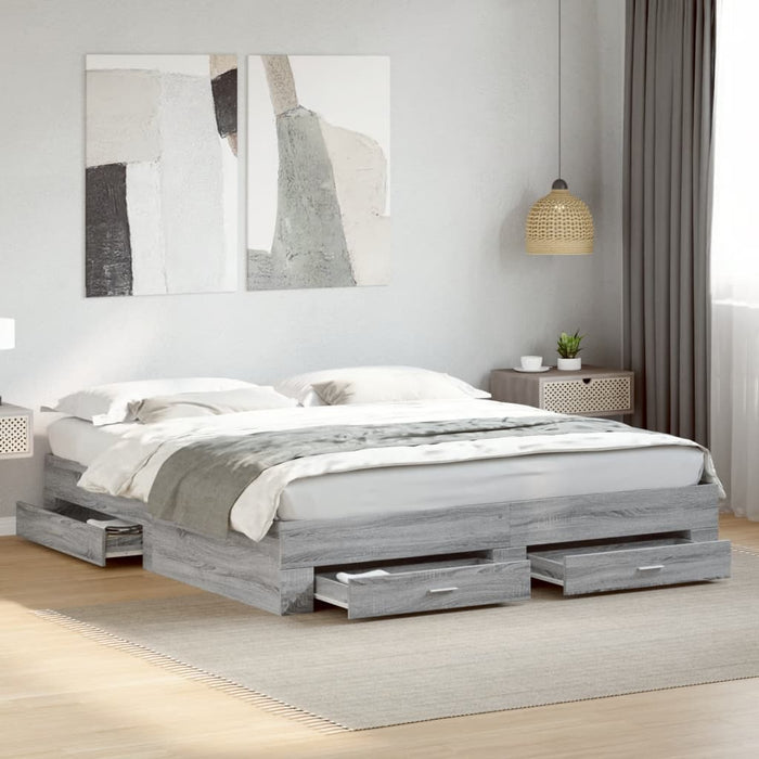 Cadru de pat cu sertare gri sonoma 200x200 cm lemn prelucrat - WALTI WALTI