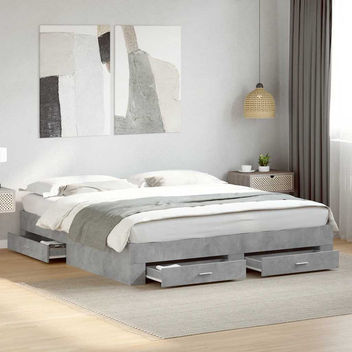 Cadru de pat cu sertare, gri beton, 180x200 cm, lemn prelucrat WALTI