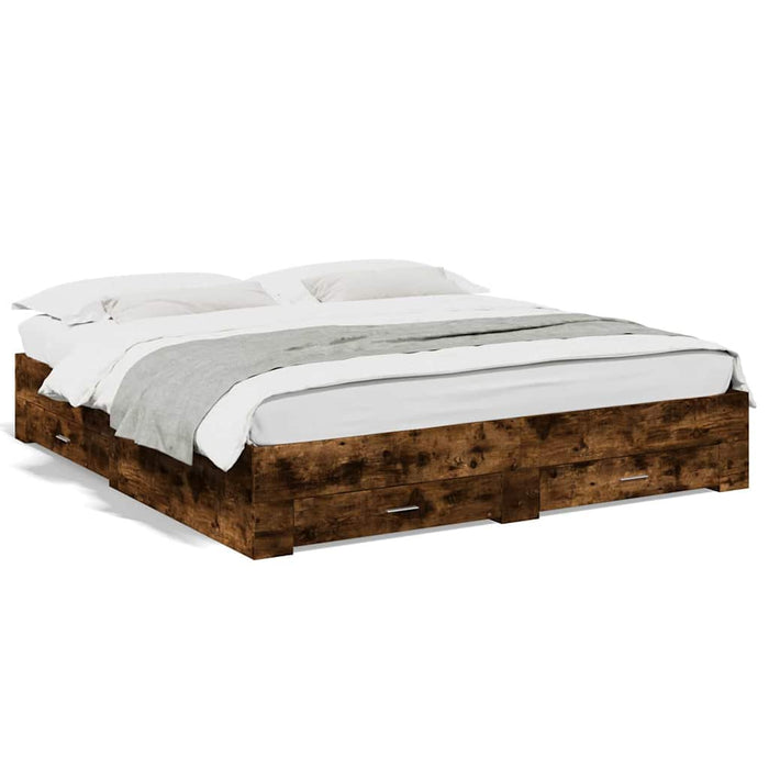 Cadru de pat cu sertare stejar fumuriu 180x200cm lemn prelucrat - WALTI WALTI