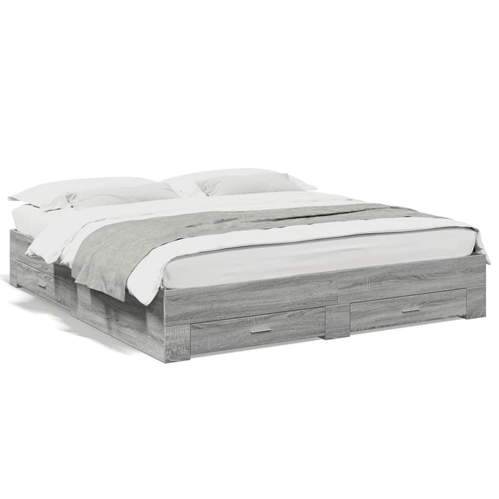 Cadru de pat cu sertare gri sonoma 180x200 cm lemn prelucrat - WALTI WALTI