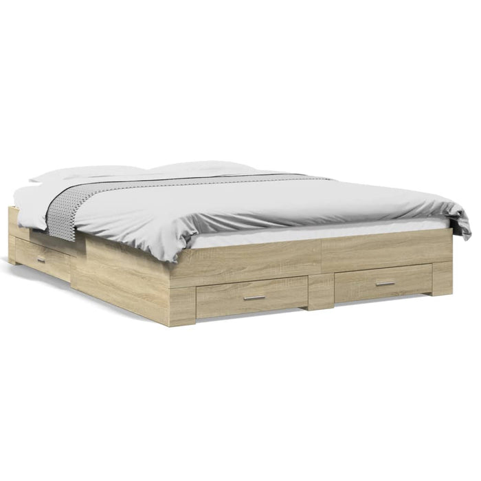 Cadru de pat cu sertare stejar sonoma 160x200 cm lemn prelucrat WALTI