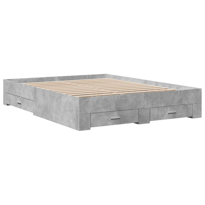Cadru de pat cu sertare, gri beton, 160x200 cm, lemn prelucrat - WALTI WALTI