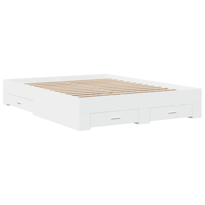 Cadru pat cu sertare alb extralucios 150x200 cm, lemn prelucrat - WALTI WALTI
