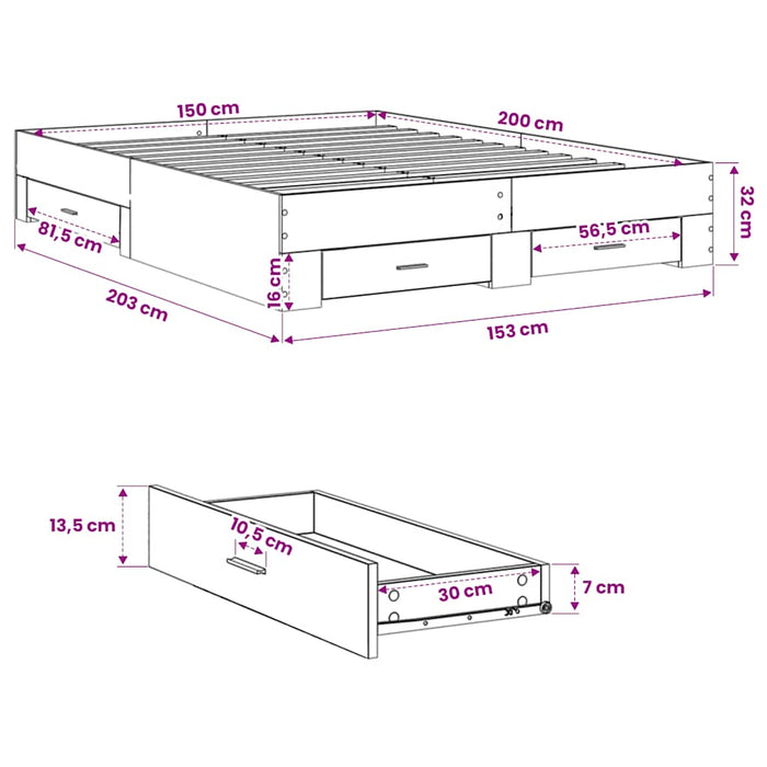 Cadru pat cu sertare alb extralucios 150x200 cm, lemn prelucrat - WALTI WALTI