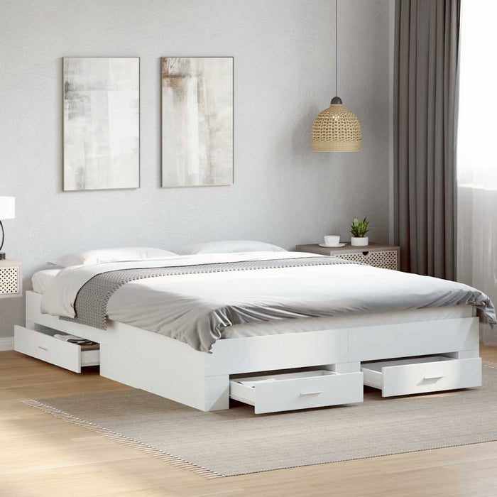 Cadru pat cu sertare alb extralucios 150x200 cm, lemn prelucrat - WALTI WALTI