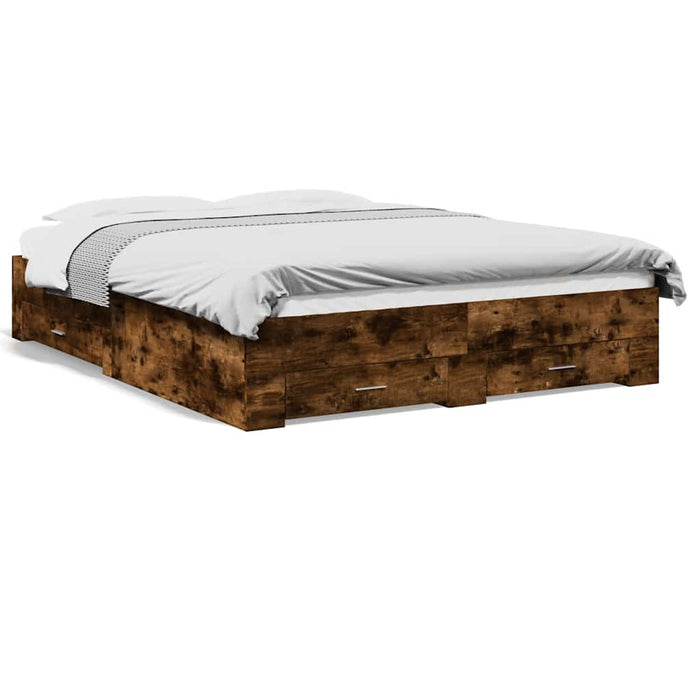 Cadru pat cu sertare stejar fumuriu 150x200 cm lemn prelucrat - WALTI WALTI