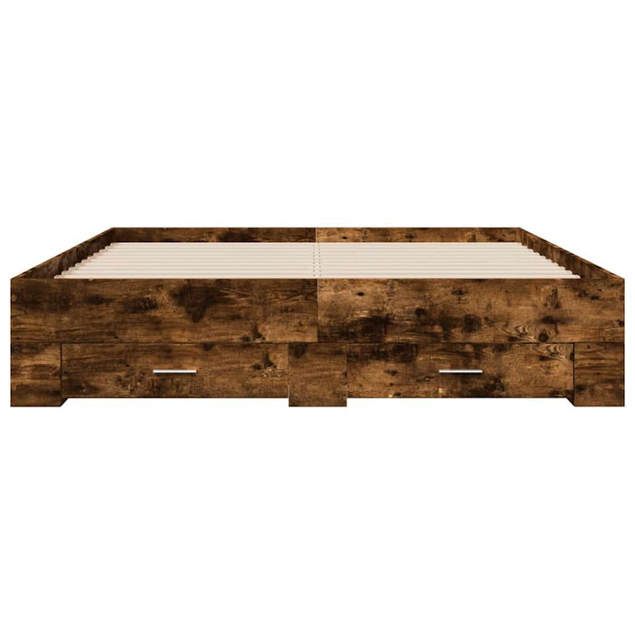Cadru pat cu sertare stejar fumuriu 150x200 cm lemn prelucrat - WALTI WALTI