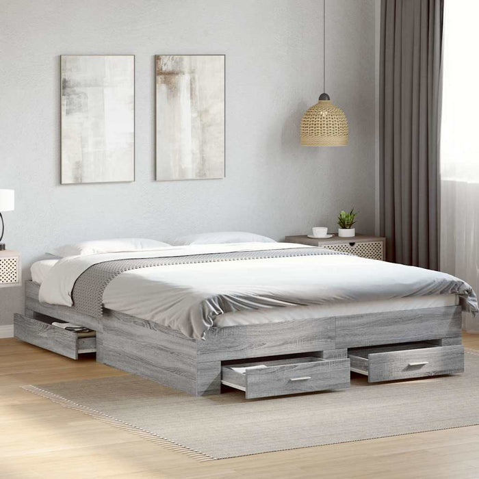 Cadru de pat cu sertare gri sonoma 150x200 cm lemn prelucrat - WALTI WALTI