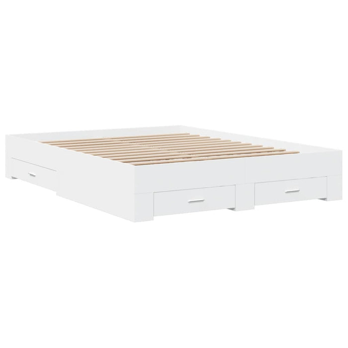 Cadru pat cu sertare alb extralucios 140x200 cm, lemn prelucrat WALTI