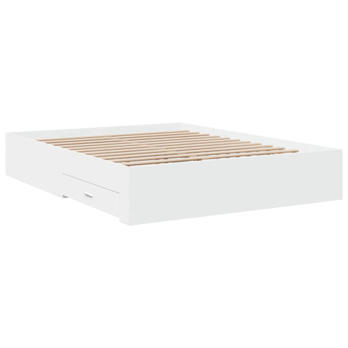 Cadru pat cu sertare alb extralucios 140x200 cm, lemn prelucrat WALTI