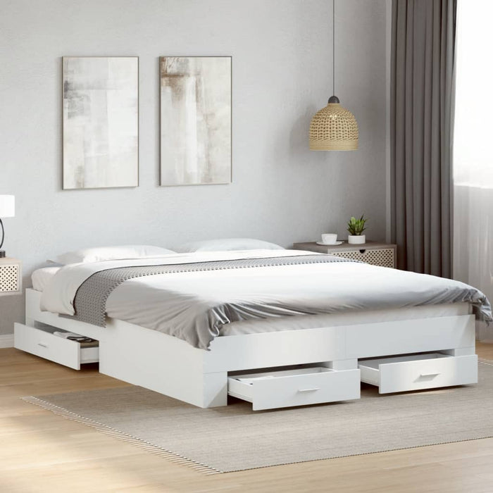 Cadru pat cu sertare alb extralucios 140x200 cm, lemn prelucrat WALTI
