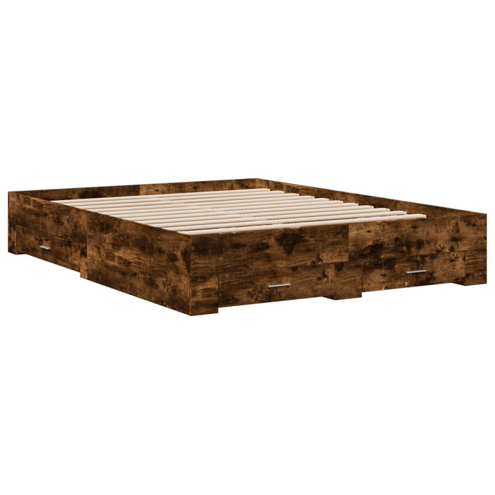 Cadru pat cu sertare stejar fumuriu 140x200 cm lemn prelucrat WALTI