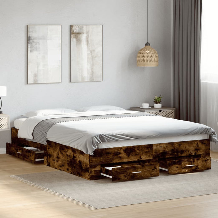 Cadru pat cu sertare stejar fumuriu 140x200 cm lemn prelucrat WALTI