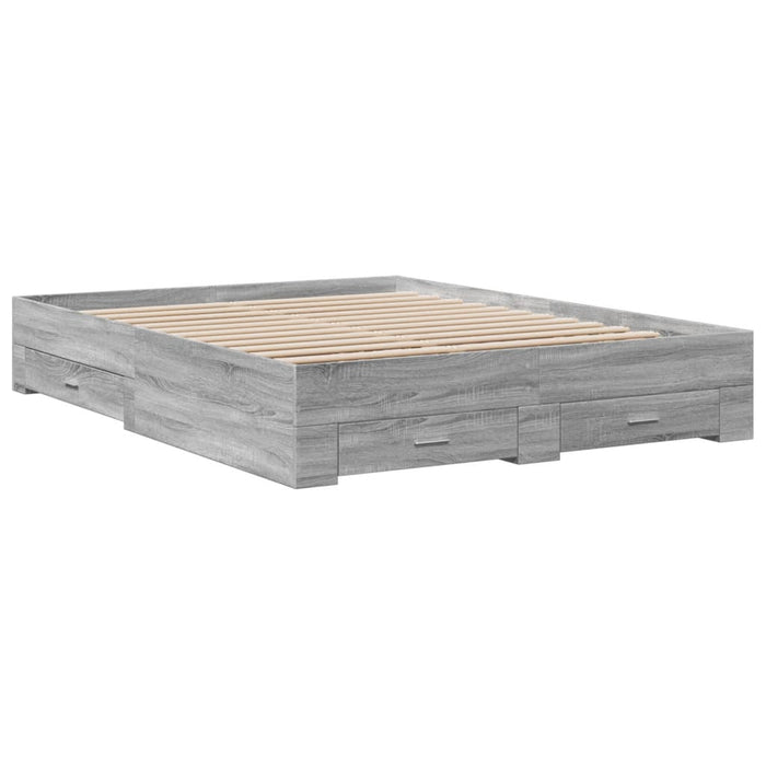 Cadru de pat cu sertare gri sonoma 140x200 cm lemn prelucrat WALTI