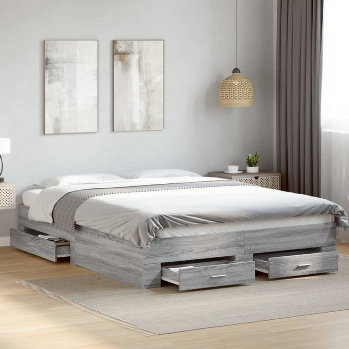 Cadru de pat cu sertare gri sonoma 140x200 cm lemn prelucrat WALTI