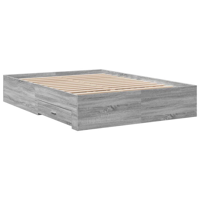 Cadru de pat cu sertare gri sonoma 120x200 cm lemn prelucrat WALTI
