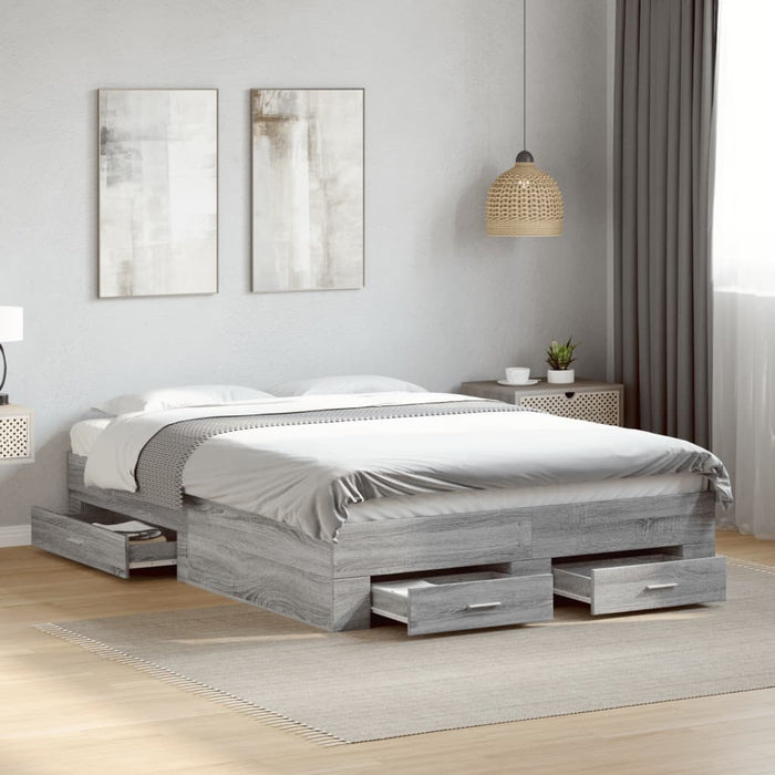Cadru de pat cu sertare gri sonoma 120x200 cm lemn prelucrat WALTI