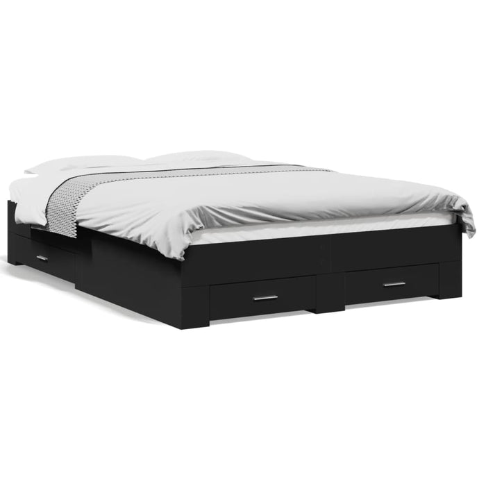 Cadru de pat cu sertare, negru, 140x190 cm, lemn prelucrat WALTI