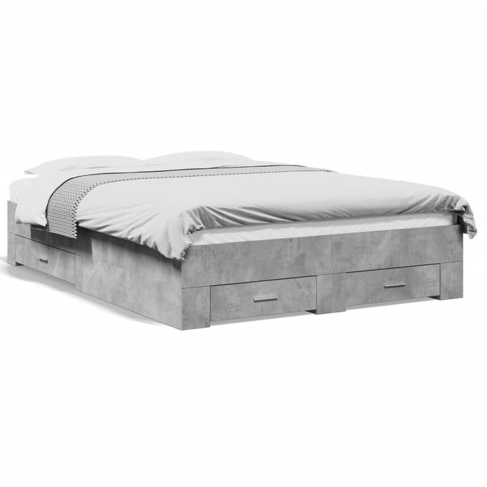 Cadru de pat cu sertare, gri beton, 140x190 cm, lemn prelucrat - WALTI WALTI