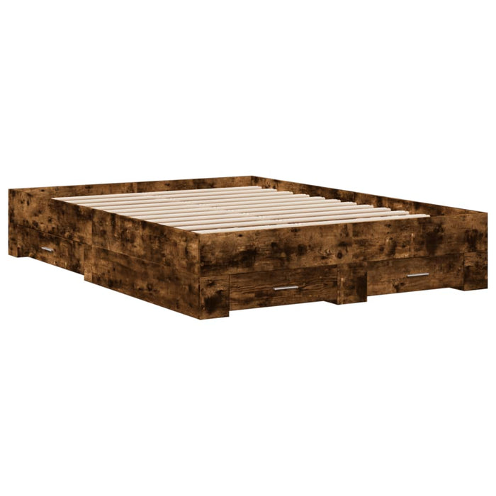 Cadru pat cu sertare stejar fumuriu 140x190 cm lemn prelucrat WALTI