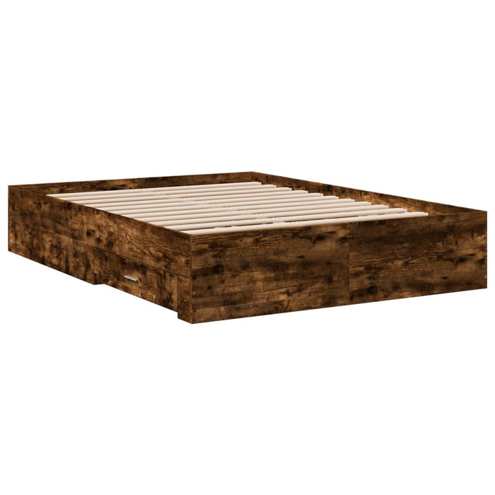 Cadru pat cu sertare stejar fumuriu 140x190 cm lemn prelucrat WALTI