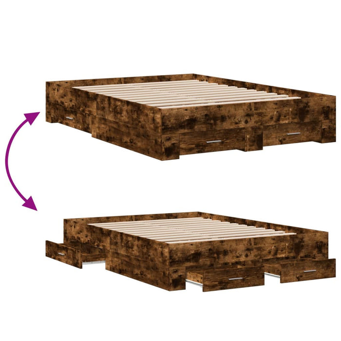 Cadru pat cu sertare stejar fumuriu 140x190 cm lemn prelucrat WALTI