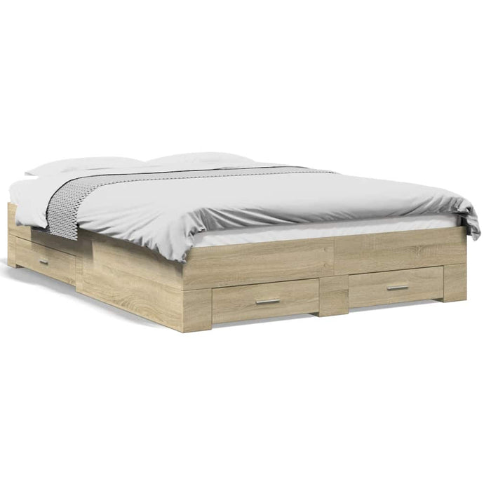 Cadru de pat cu sertare stejar sonoma 135x190 cm lemn prelucrat - WALTI WALTI