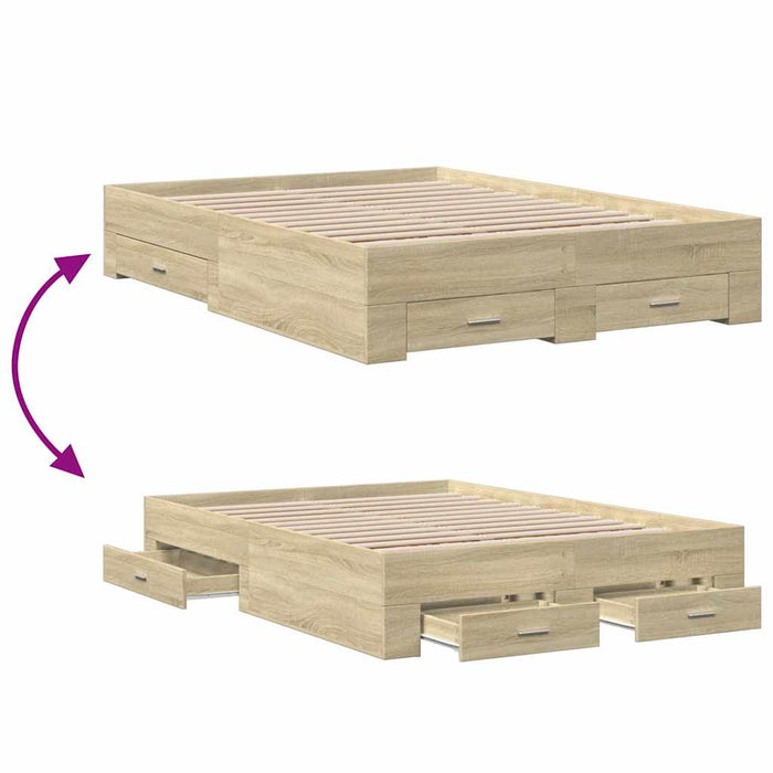 Cadru de pat cu sertare stejar sonoma 135x190 cm lemn prelucrat - WALTI WALTI