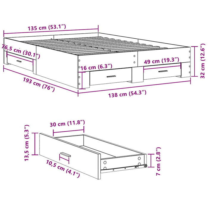 Cadru de pat cu sertare stejar sonoma 135x190 cm lemn prelucrat - WALTI WALTI