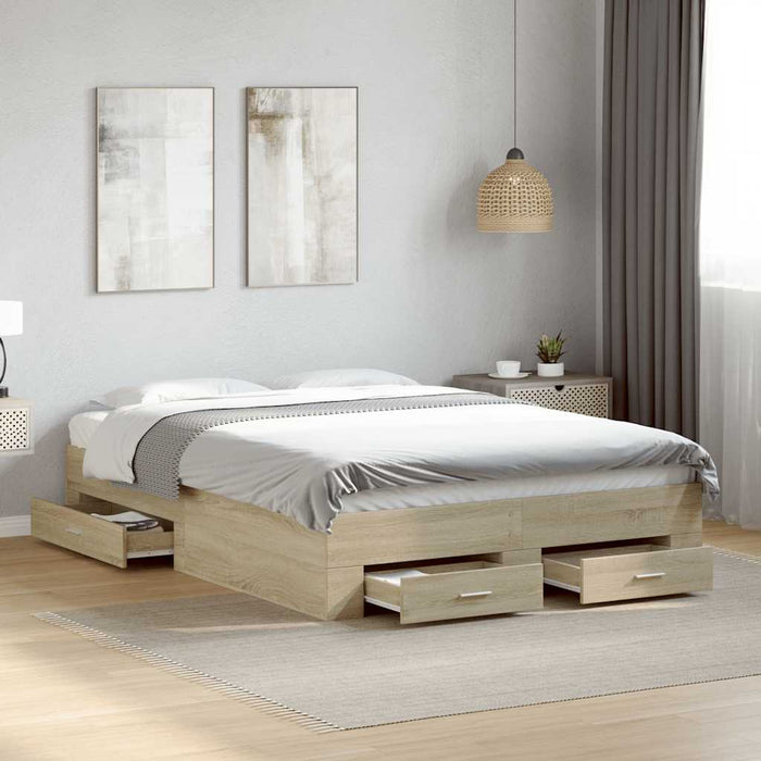 Cadru de pat cu sertare stejar sonoma 135x190 cm lemn prelucrat - WALTI WALTI