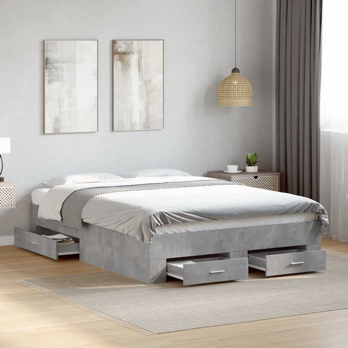 Cadru de pat cu sertare, gri beton, 135x190 cm, lemn prelucrat - WALTI WALTI