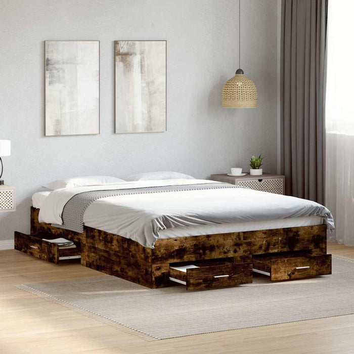 Cadru pat cu sertare stejar fumuriu 135x190 cm lemn prelucrat - WALTI WALTI