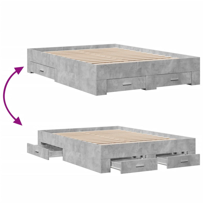 Cadru de pat cu sertare, gri beton, 120x190 cm, lemn prelucrat WALTI