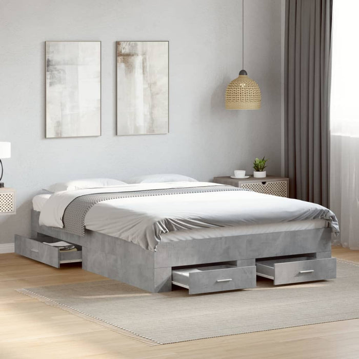 Cadru de pat cu sertare, gri beton, 120x190 cm, lemn prelucrat WALTI