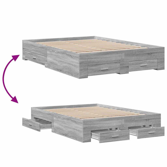 Cadru de pat cu sertare gri sonoma 120x190 cm lemn prelucrat - WALTI WALTI