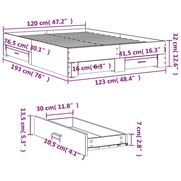 Cadru de pat cu sertare gri sonoma 120x190 cm lemn prelucrat - WALTI WALTI