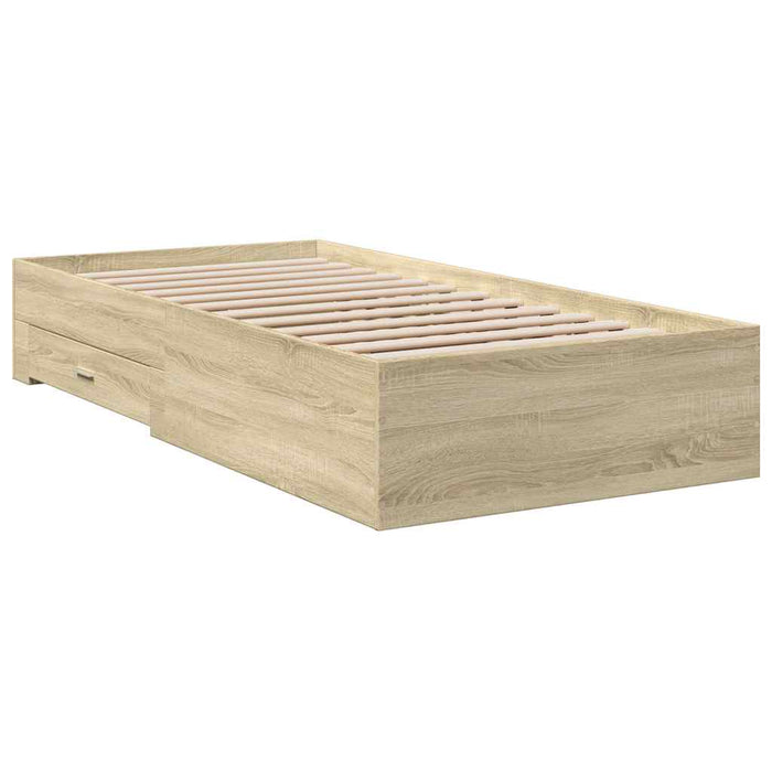 Cadru de pat cu sertare stejar sonoma 100x200 cm lemn prelucrat - WALTI WALTI