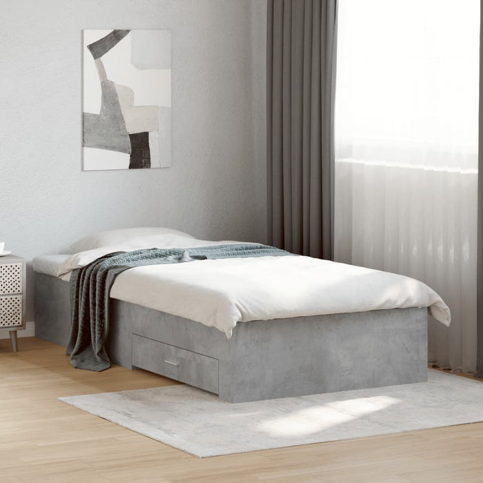 Cadru de pat cu sertare, gri beton, 100x200 cm, lemn prelucrat WALTI