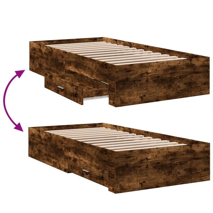 Cadru pat cu sertare stejar fumuriu 100x200 cm lemn prelucrat - WALTI WALTI