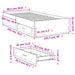 Cadru pat cu sertare stejar fumuriu 100x200 cm lemn prelucrat - WALTI WALTI