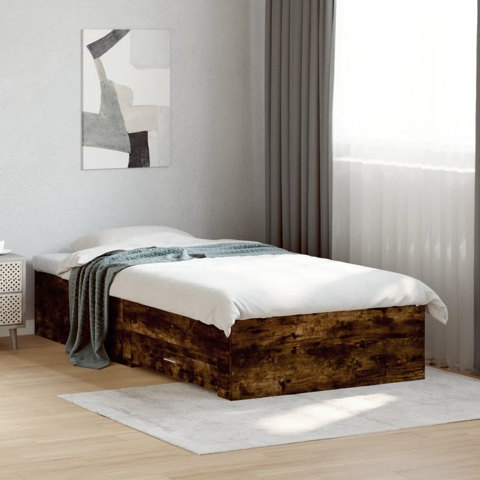 Cadru pat cu sertare stejar fumuriu 100x200 cm lemn prelucrat - WALTI WALTI