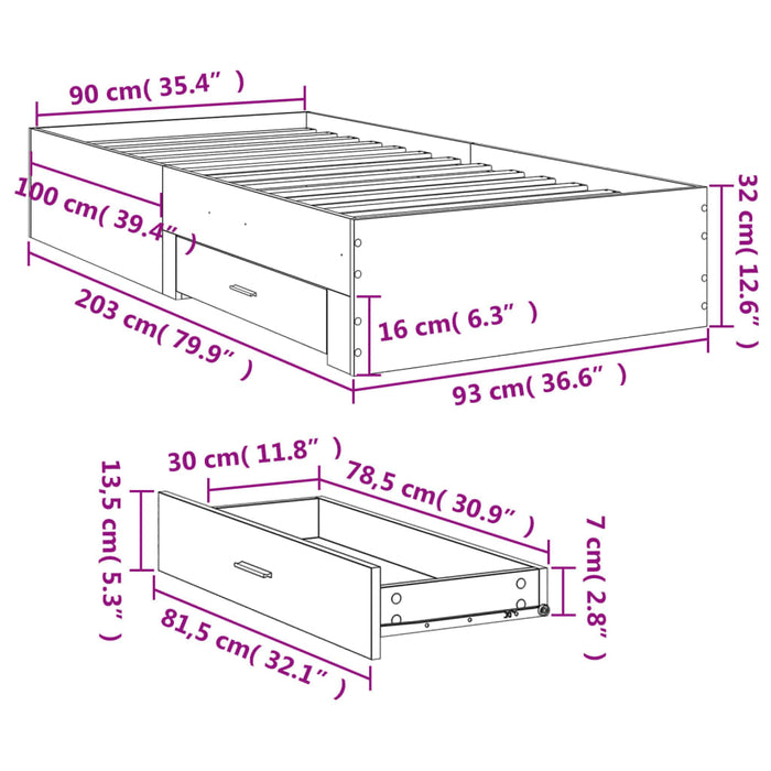 Cadru de pat cu sertare, alb, 90x200 cm, lemn prelucrat - WALTI WALTI