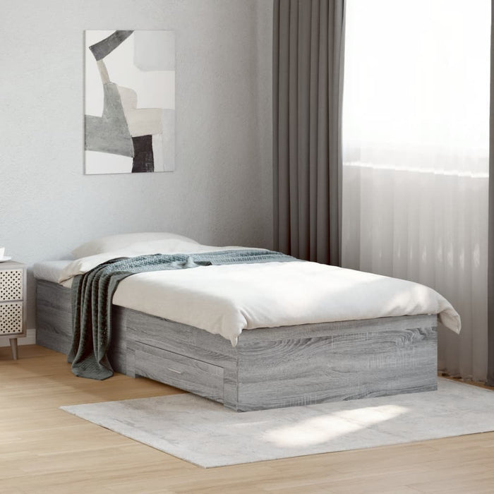 Cadru de pat cu sertare gri sonoma 90x200 cm lemn prelucrat - WALTI WALTI