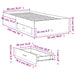 Cadru de pat cu sertare, gri beton, 90x190 cm, lemn prelucrat - WALTI WALTI