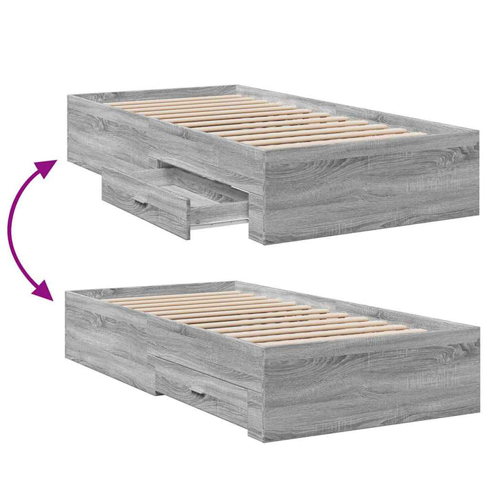 Cadru de pat cu sertare gri sonoma 90x190 cm lemn prelucrat - WALTI WALTI