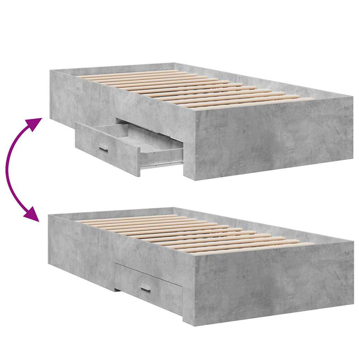Cadru de pat cu sertare, gri beton, 75x190 cm, lemn prelucrat - WALTI WALTI