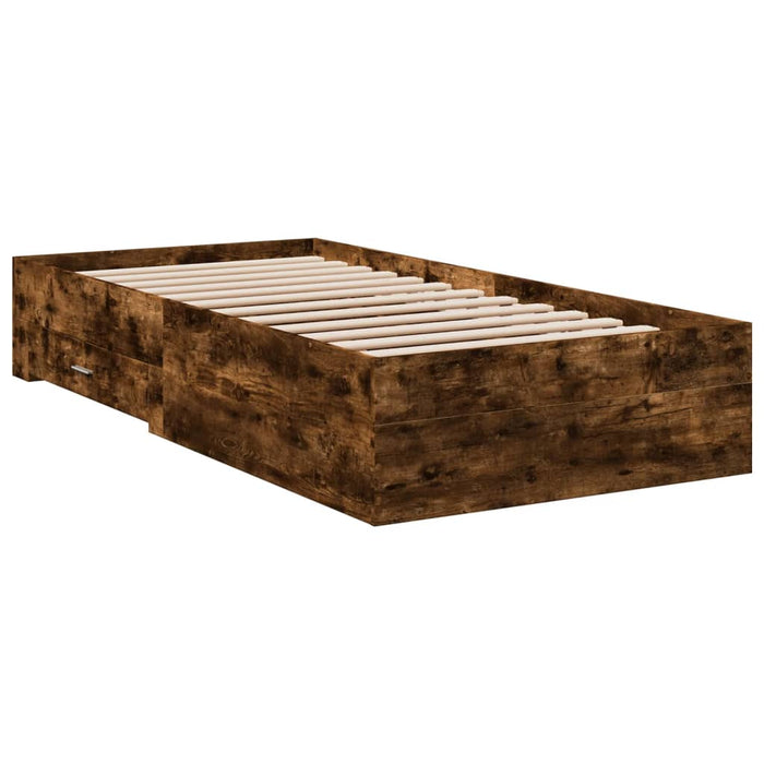 Cadru de pat cu sertare stejar fumuriu 75x190 cm lemn prelucrat - WALTI WALTI