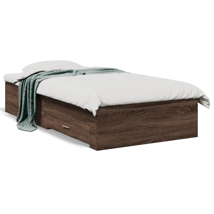 Cadru de pat cu sertare stejar maro 75x190 cm lemn prelucrat - WALTI WALTI